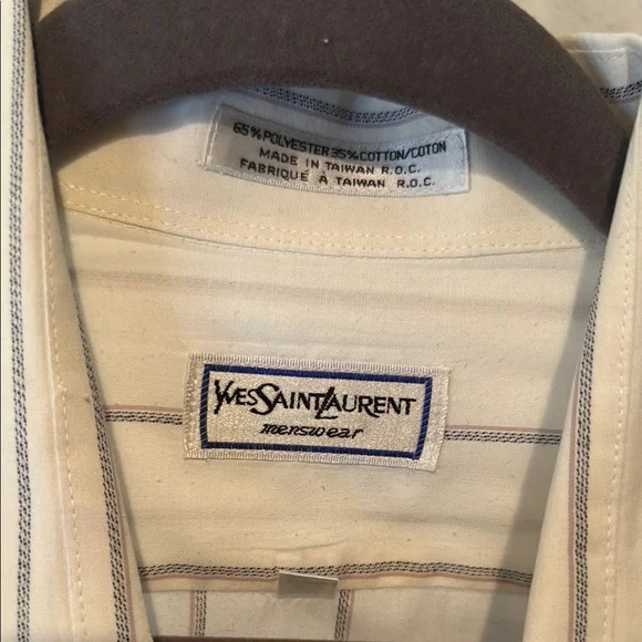 Yves Saint Laurent Men's Off White Striped Dress Shirt - Picture 2 of 9